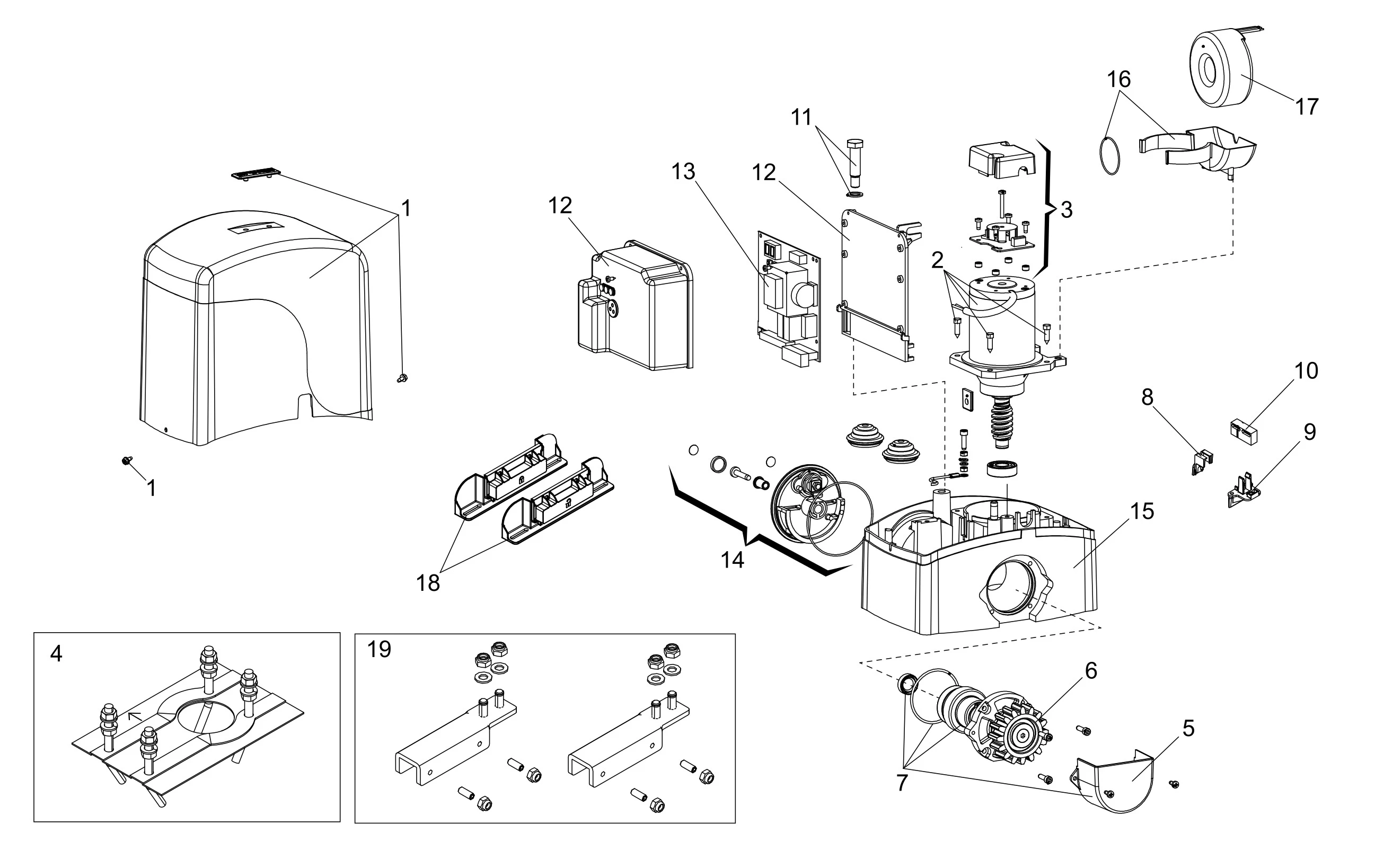 Pièces de rechange, schéma de l'entraînement Genius Genius Falcon M424 115V