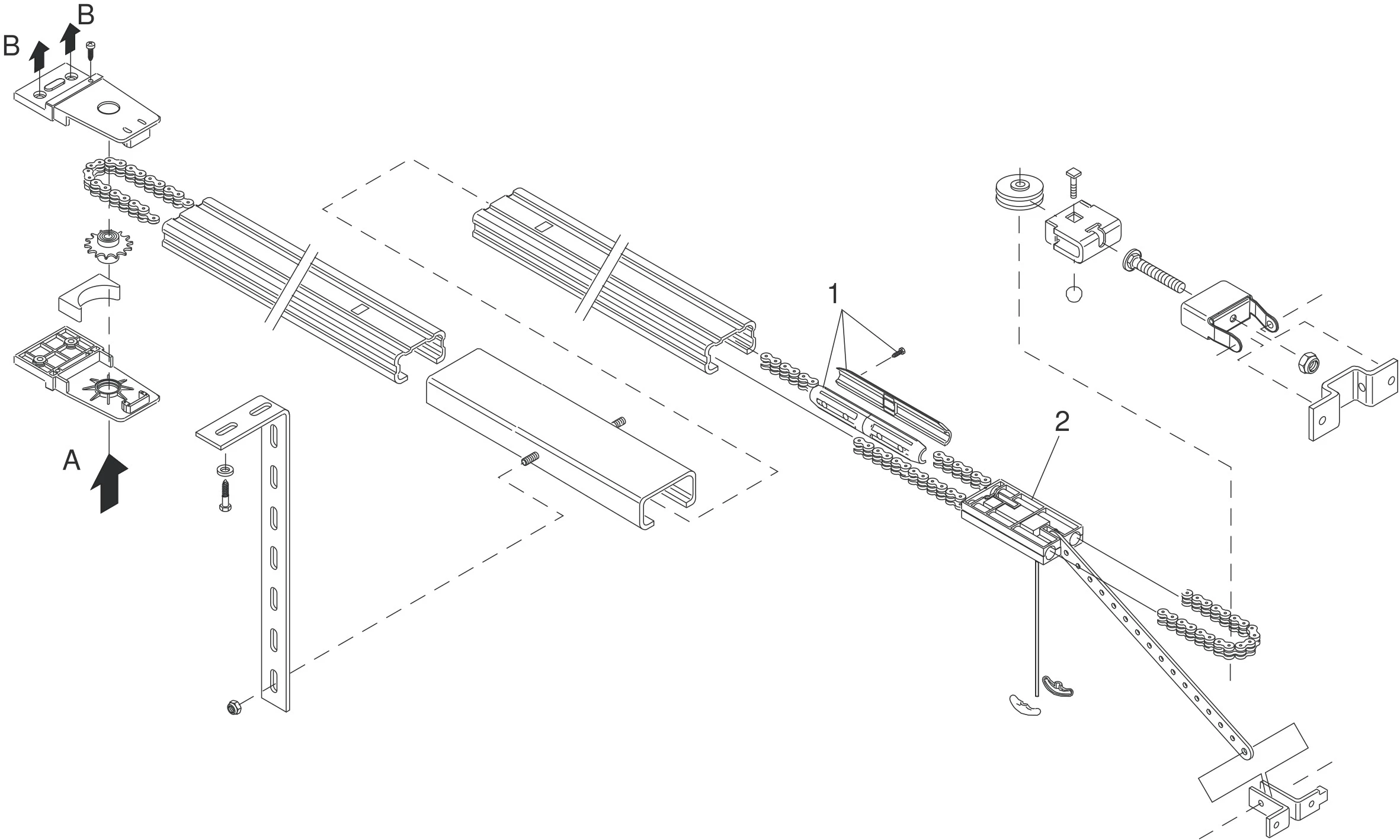 Pièces de rechange, schéma de l'entraînement Genius Genius Zenith G60 Rail avec chaîne