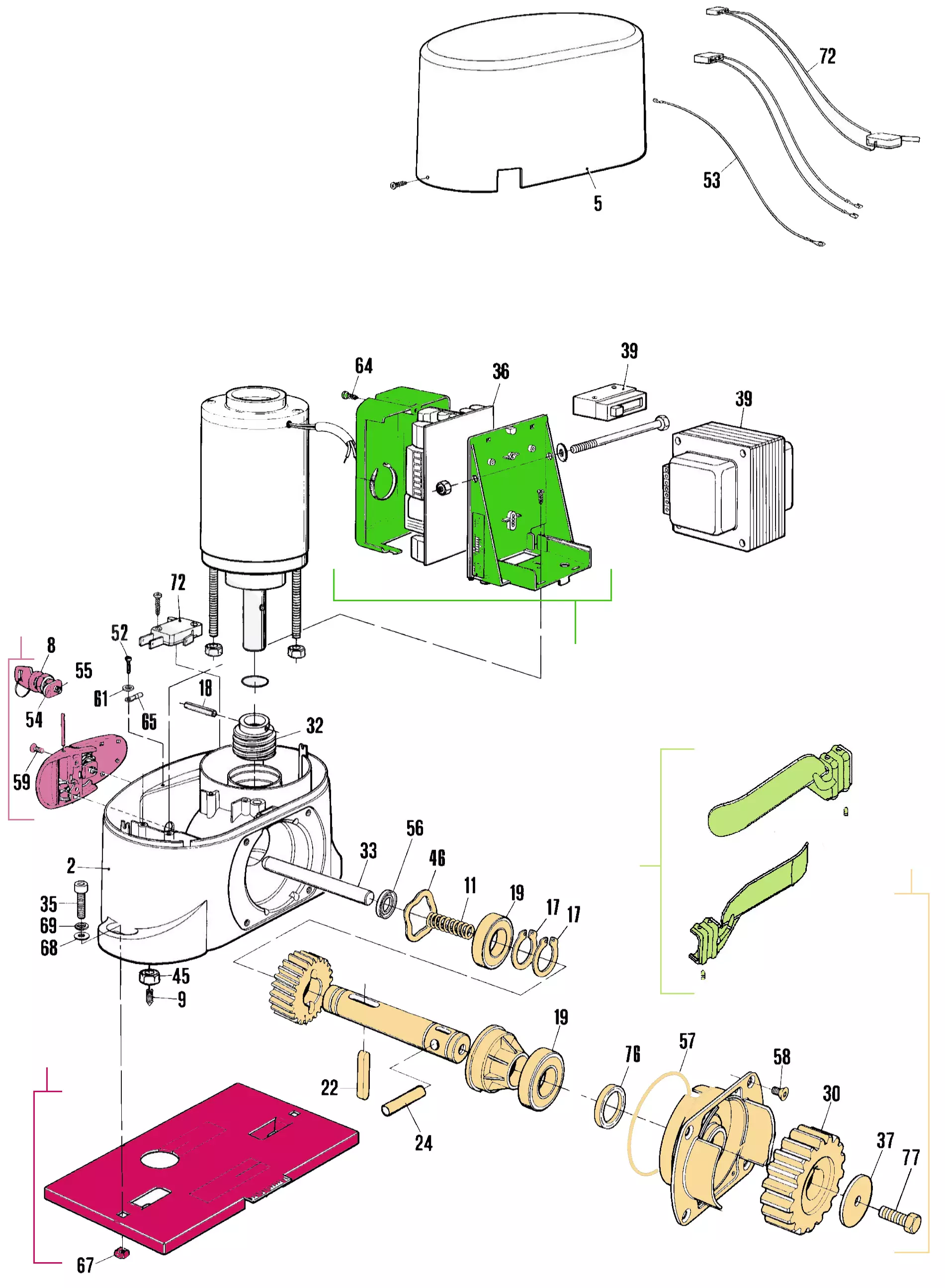 Pièces de rechange, schéma de l'entraînement Nice Nice Robo 1124 (RO1124)