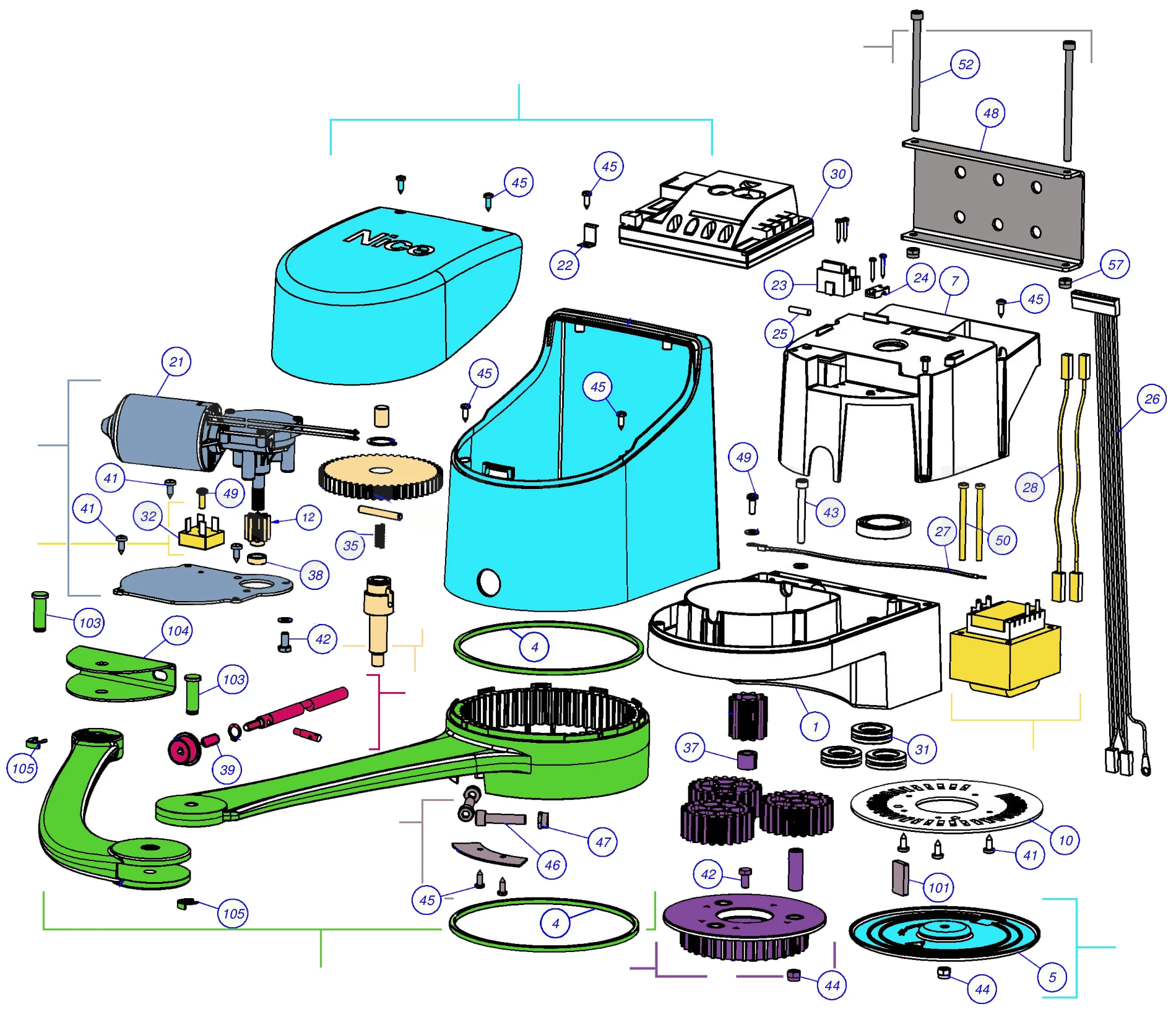 Parti di ricambio, schema di guida Nice Nice Hopp 7124 (HO7124)