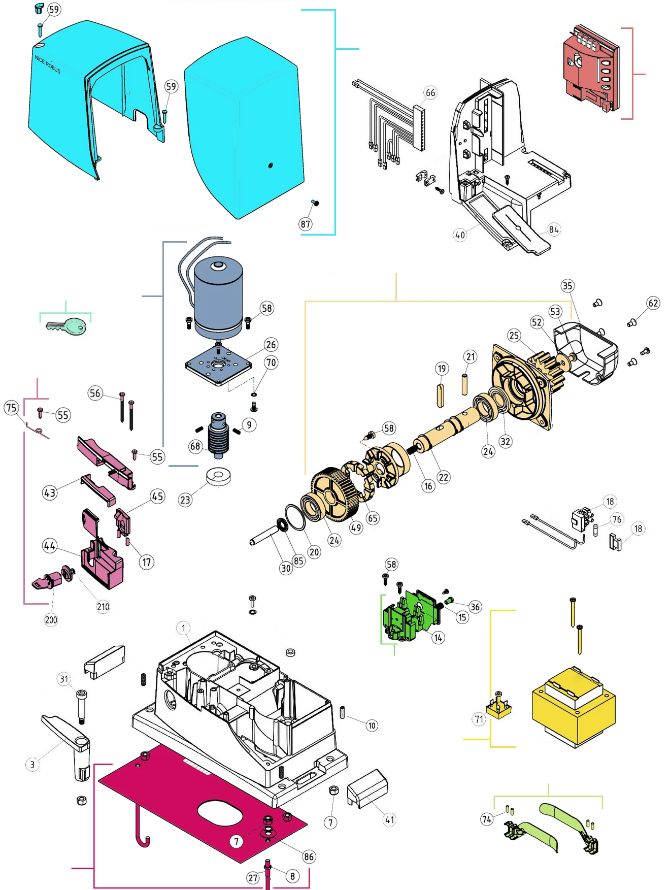 Parti di ricambio, schema di guida Nice Nice Robus 600 R10