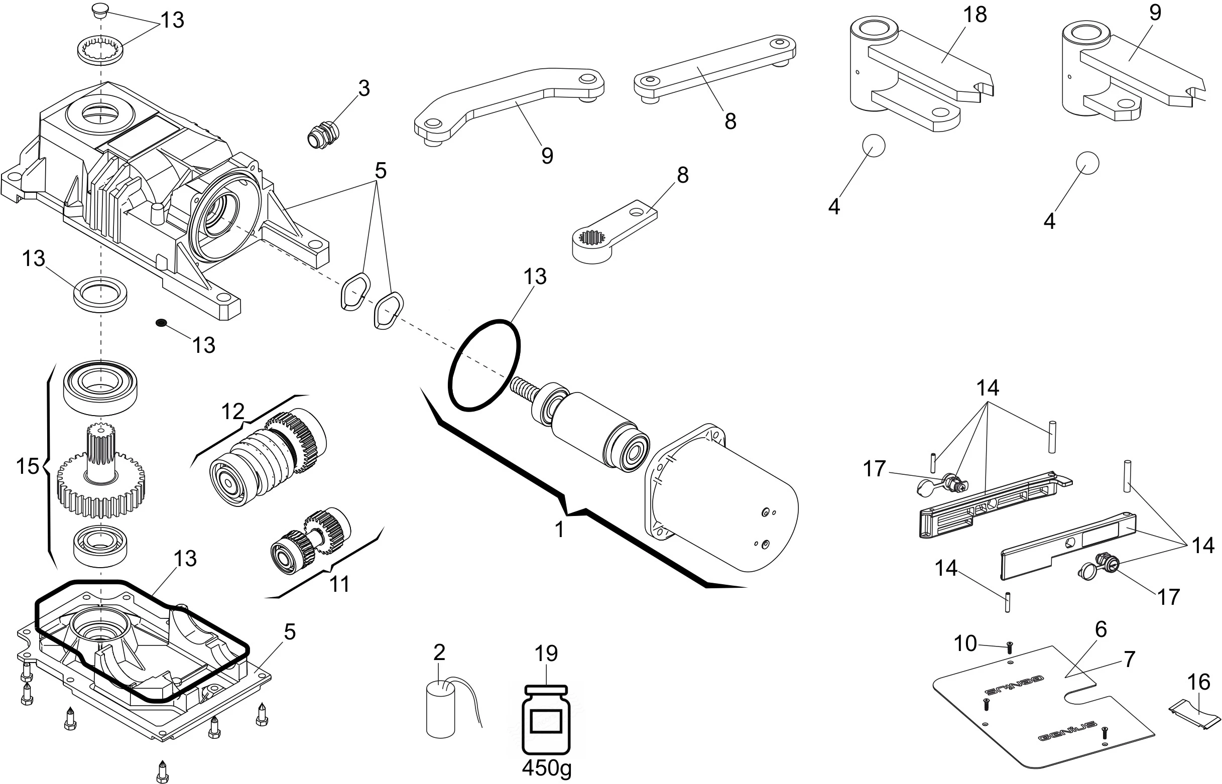 Service onderdelen, schema om te rijden Genius Genius Roller 115V