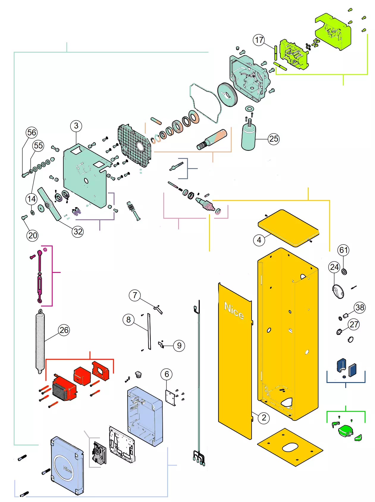 Service onderdelen, schema om te rijden Nice Nice Wide L R10