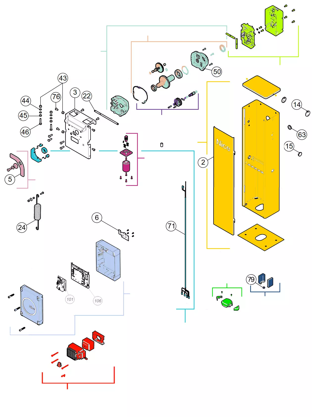 Service onderdelen, schema om te rijden Nice Nice Wide S