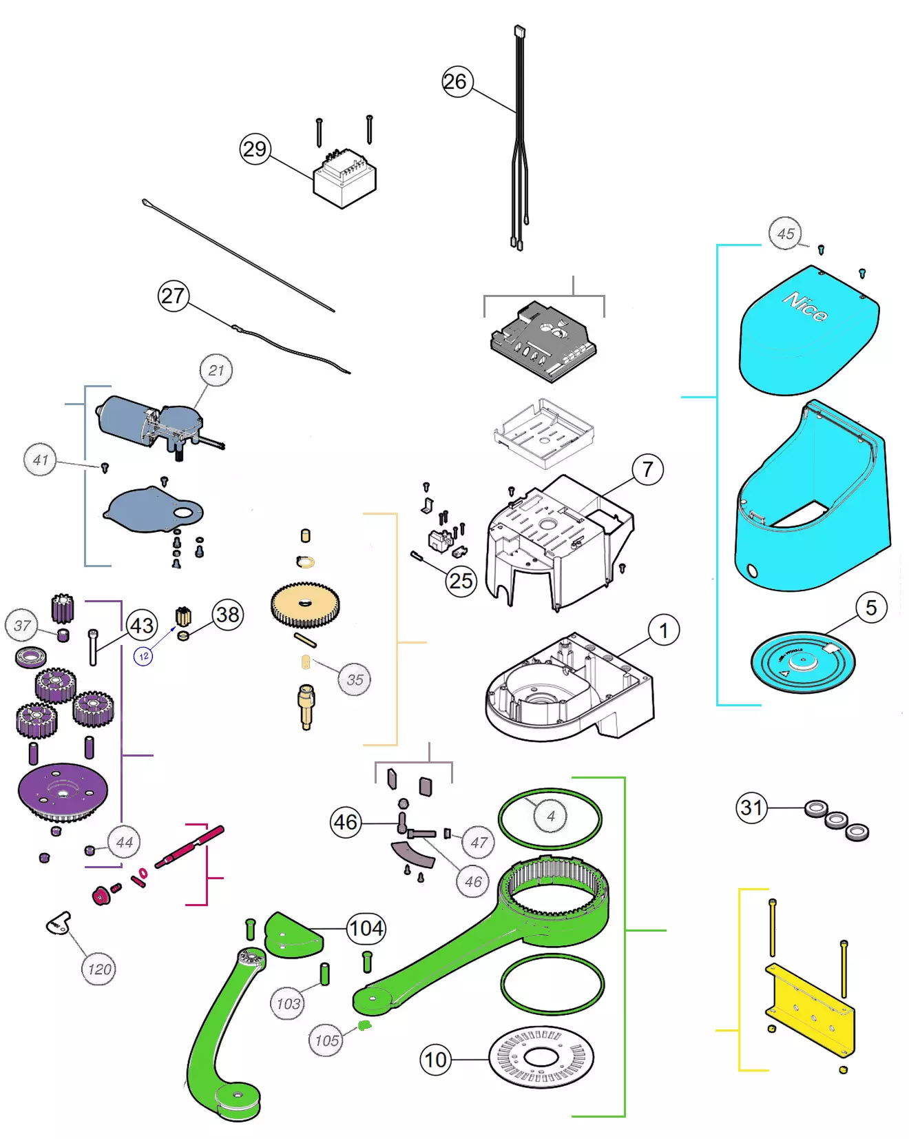 Сервисные запчасти, схема проезда Nice Nice Hopp 7124 R10