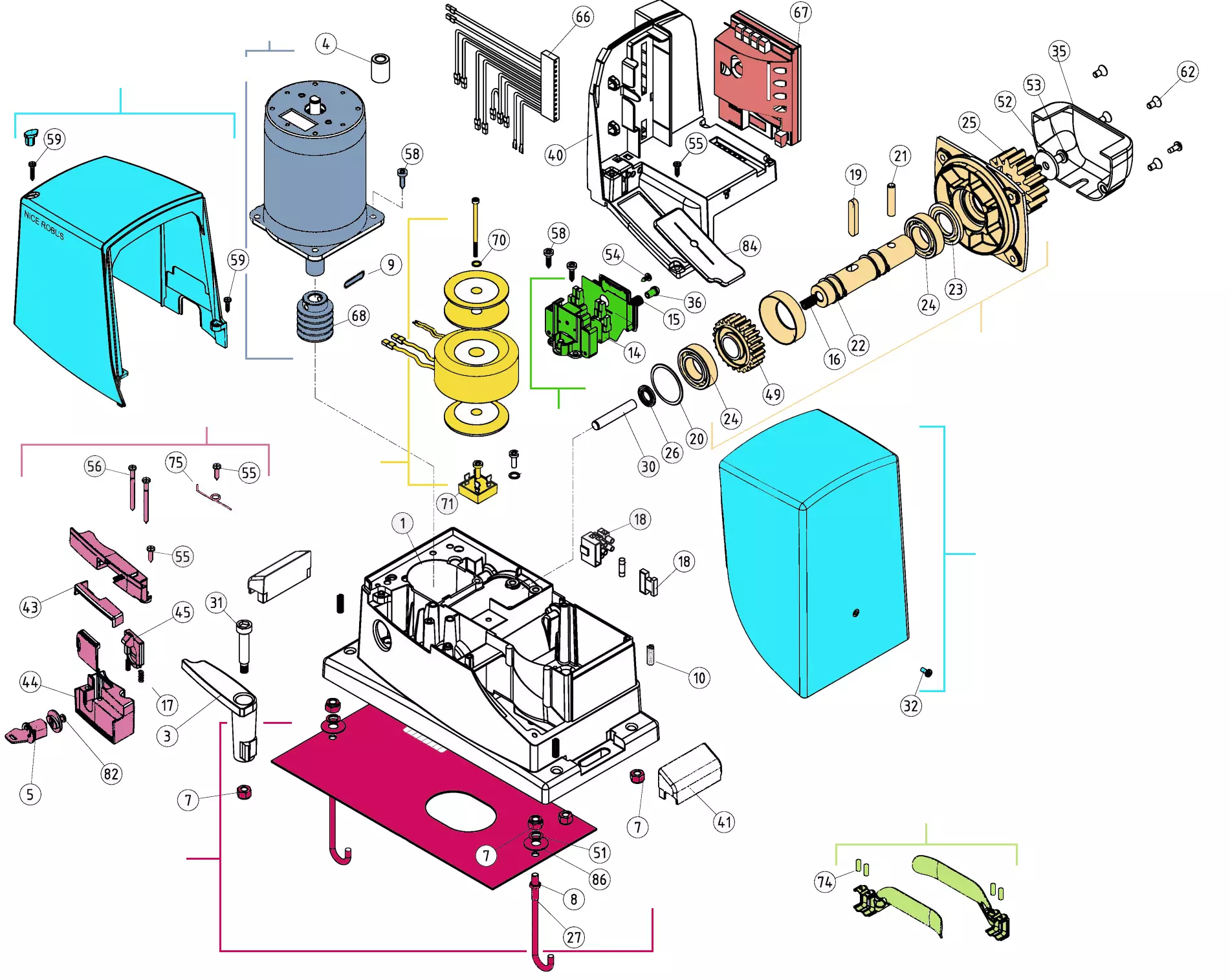 Сервисные запчасти, схема проезда Nice Nice Robus 1000 (RB1000)