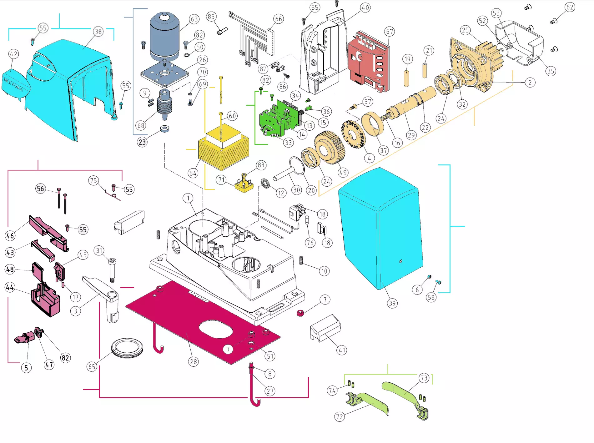 Сервисные запчасти, схема проезда Nice Nice Robus 250HS (RB250HS)