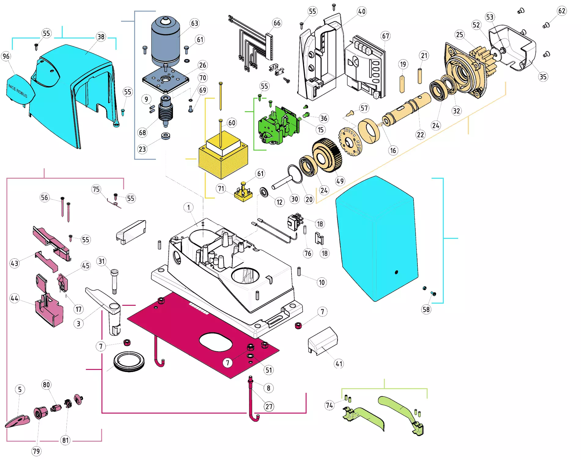 Сервисные запчасти, схема проезда Nice Nice Robus 350 (RBKCE)