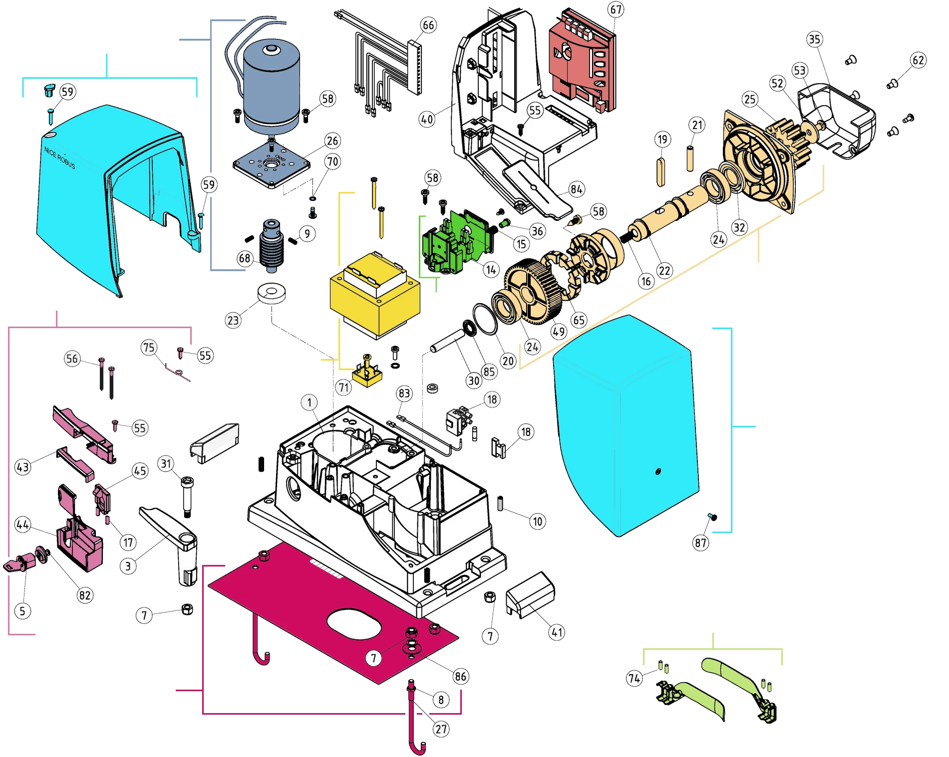 Сервисные запчасти, схема проезда Nice Nice Robus 600 (RB600)