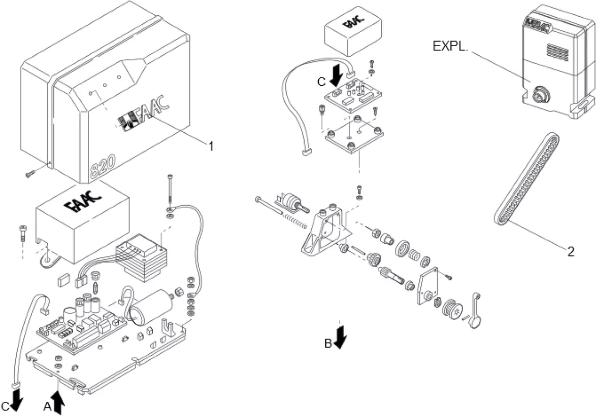 Szervizalkatrészek, vezetési séma FAAC Faac 820 EMC