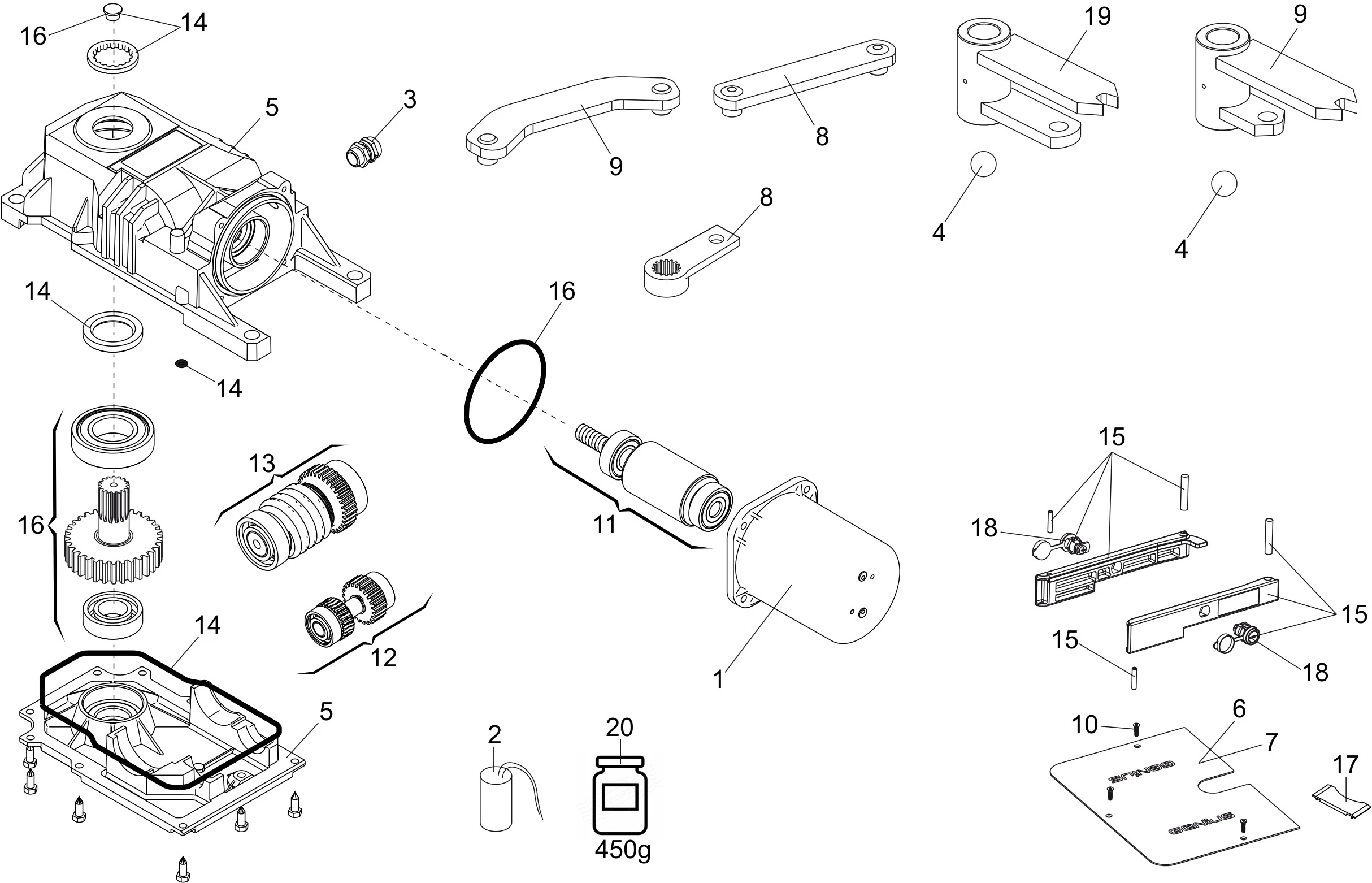 Szervizalkatrészek, vezetési séma Genius Genius Roller 230V Slow