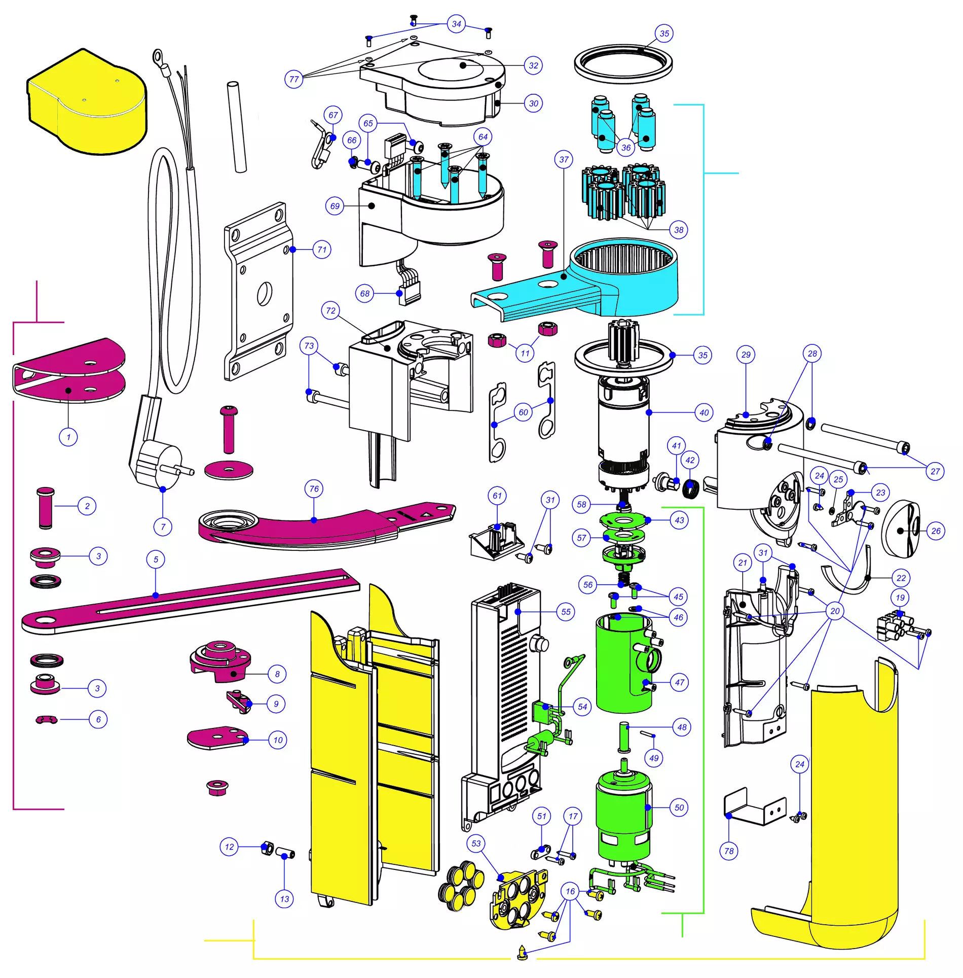 Szervizalkatrészek, vezetési séma Mhouse Mhouse WT2S