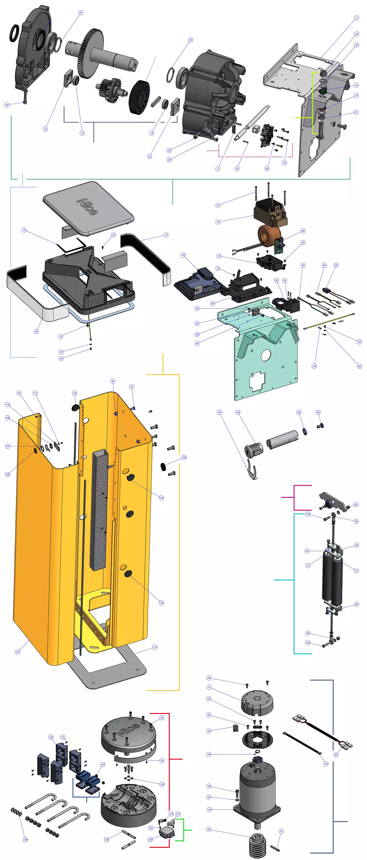 Szervizalkatrészek, vezetési séma Nice Nice LBar