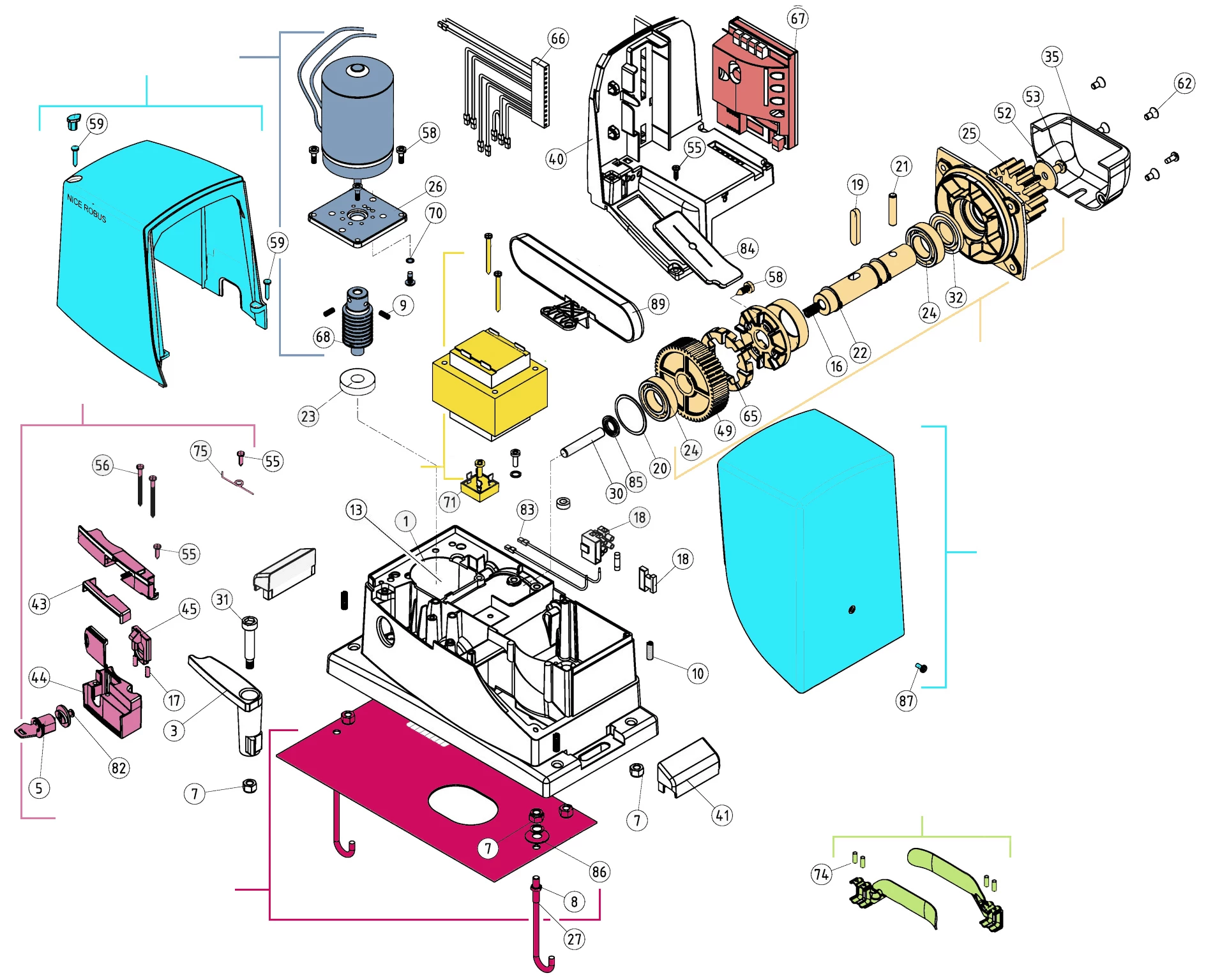 Szervizalkatrészek, vezetési séma Nice Nice Robus 600P (RB600P)