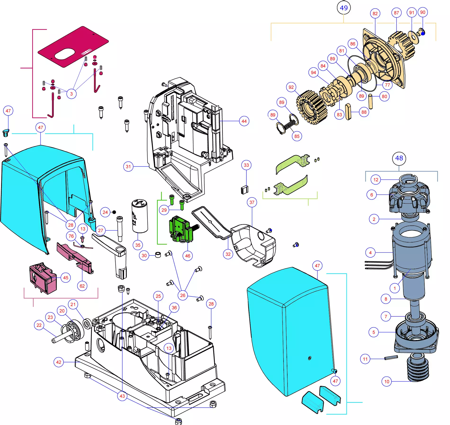 Szervizalkatrészek, vezetési séma Nice Nice Rox 1000