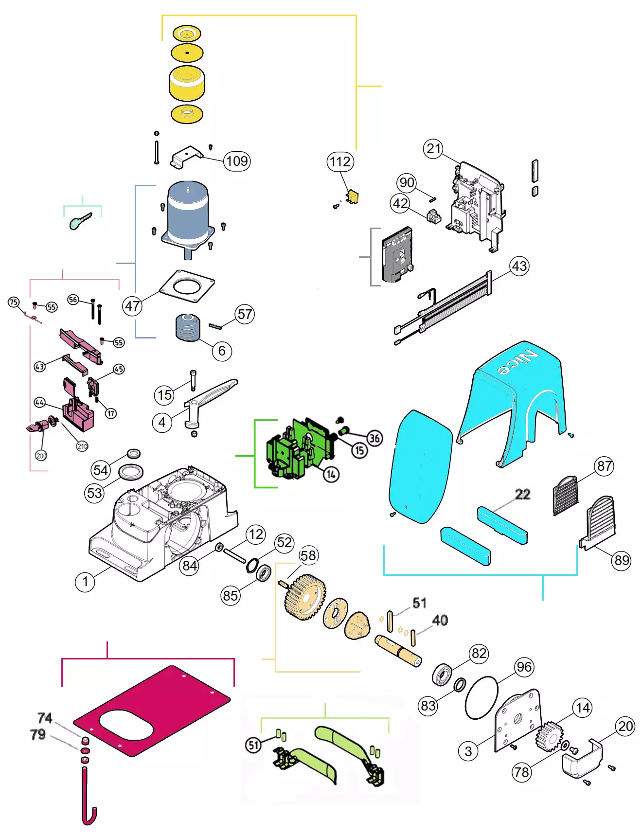 Szervizalkatrészek, vezetési séma Nice Nice Run 1500 R10