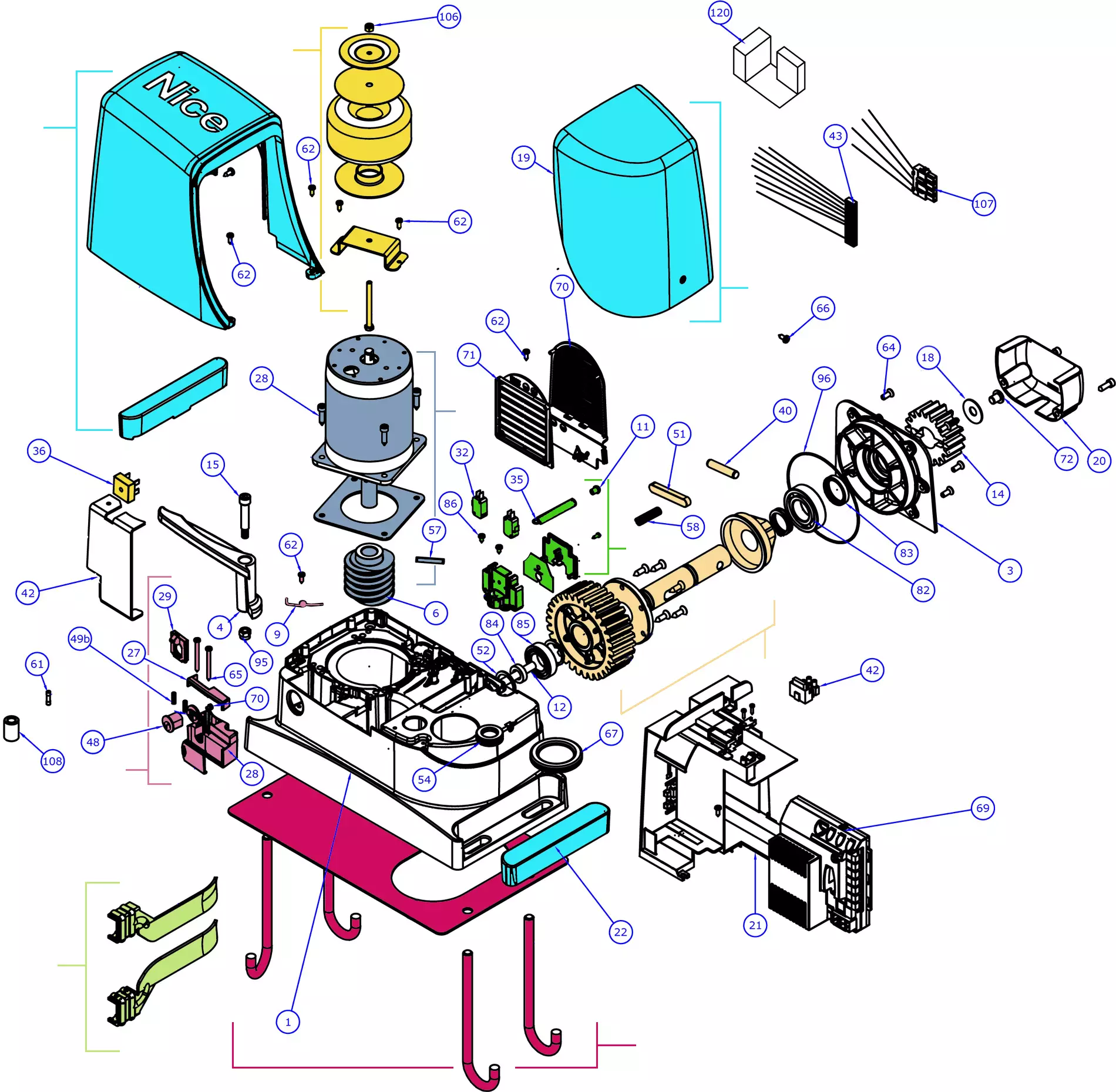Szervizalkatrészek, vezetési séma Nice Nice Run 400HS
