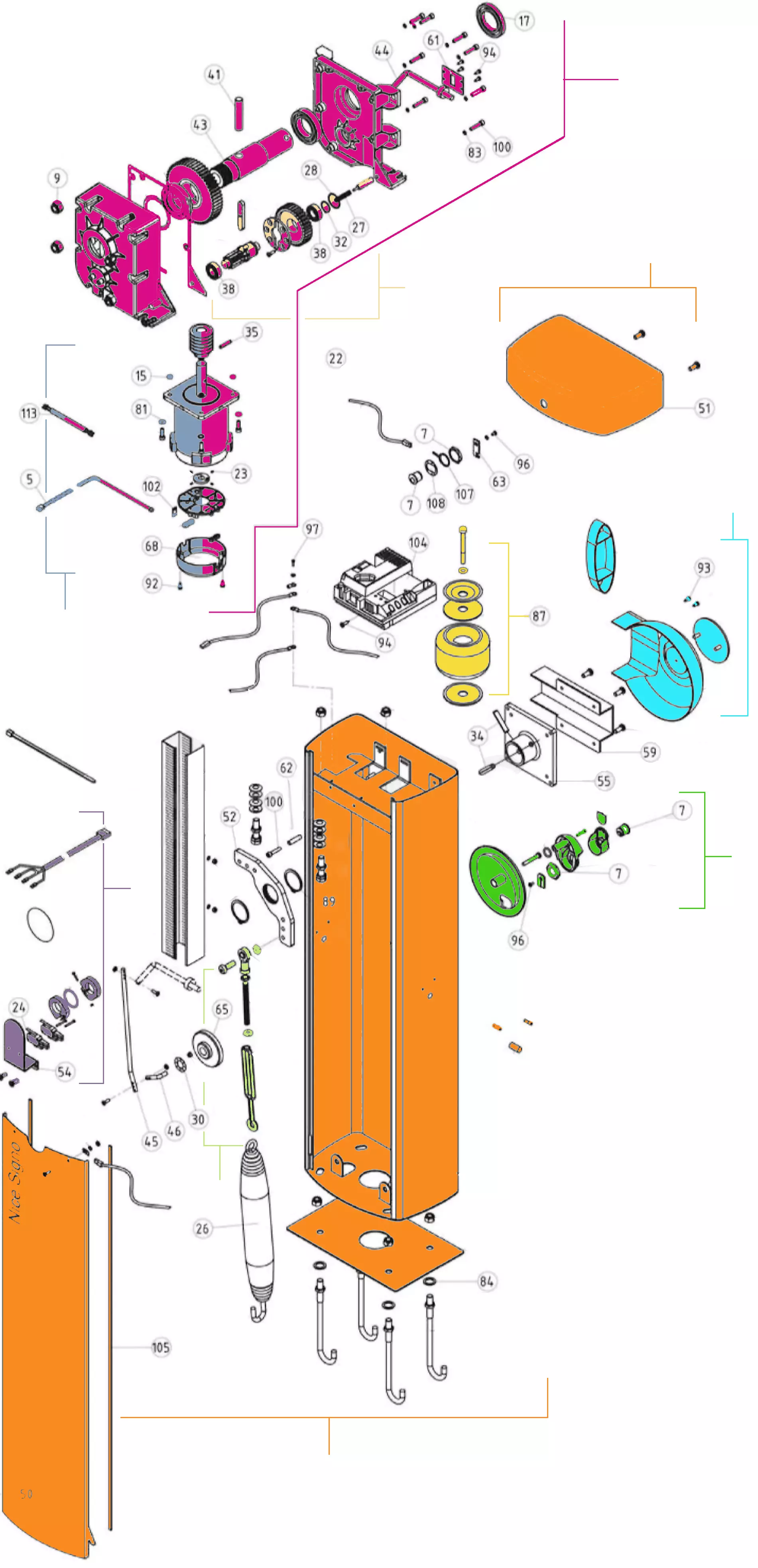 Szervizalkatrészek, vezetési séma Nice Nice Signo 4
