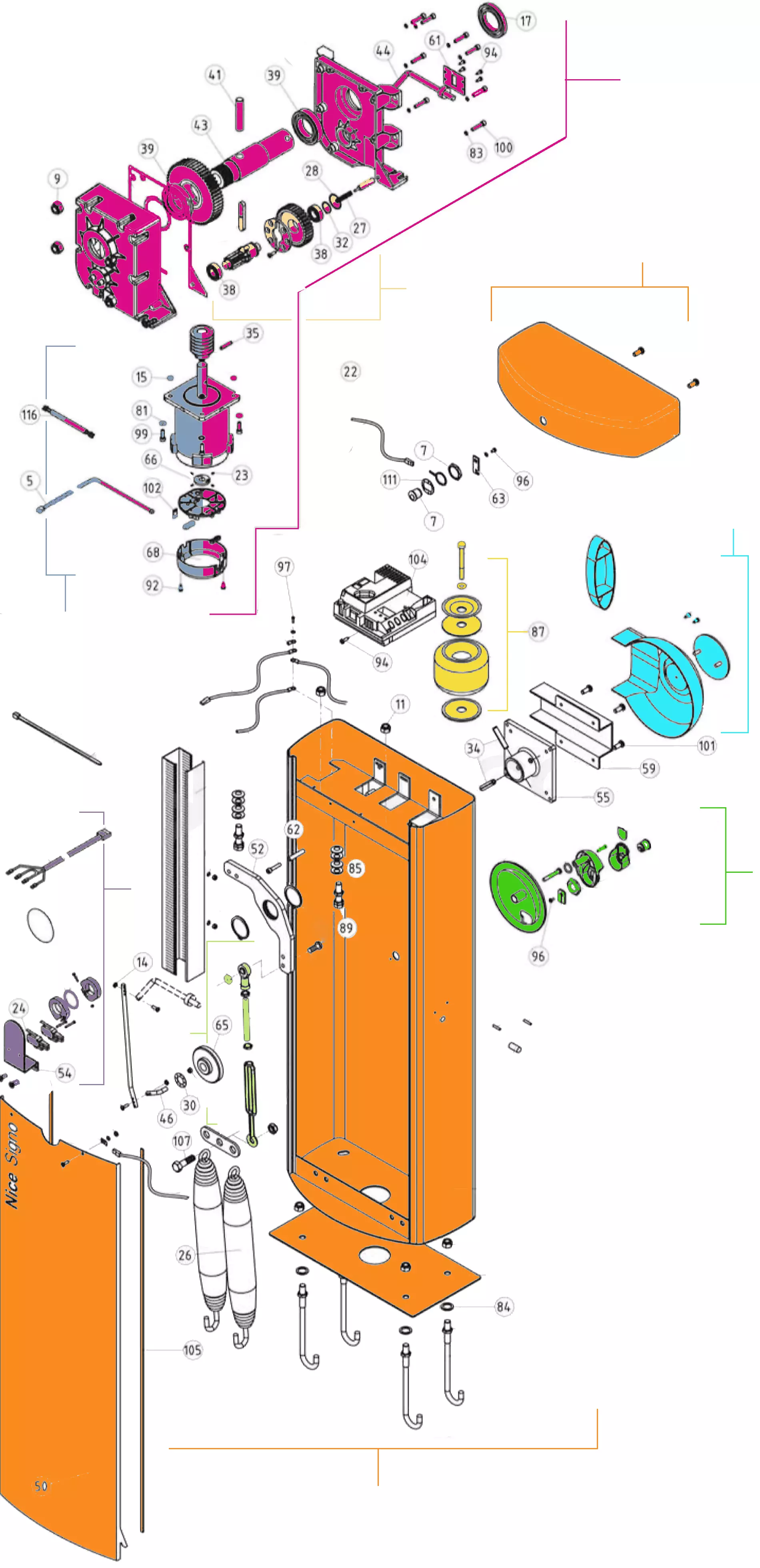 Szervizalkatrészek, vezetési séma Nice Nice Signo 6