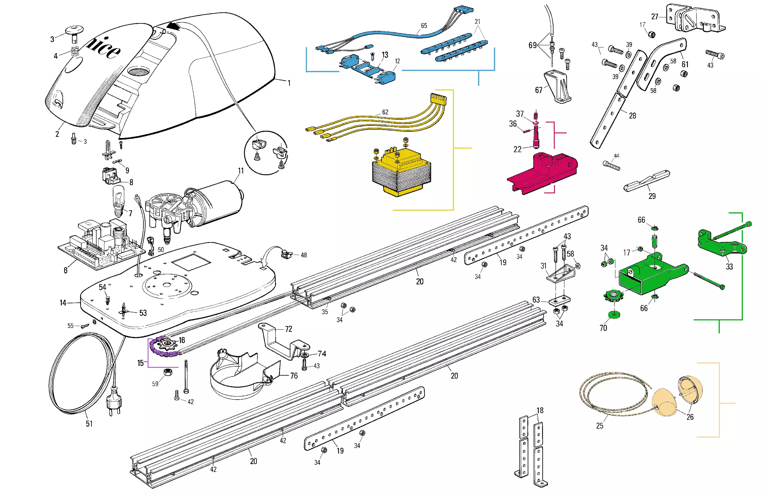 Szervizalkatrészek, vezetési séma Nice Nice Spider 6100 (SP6100)