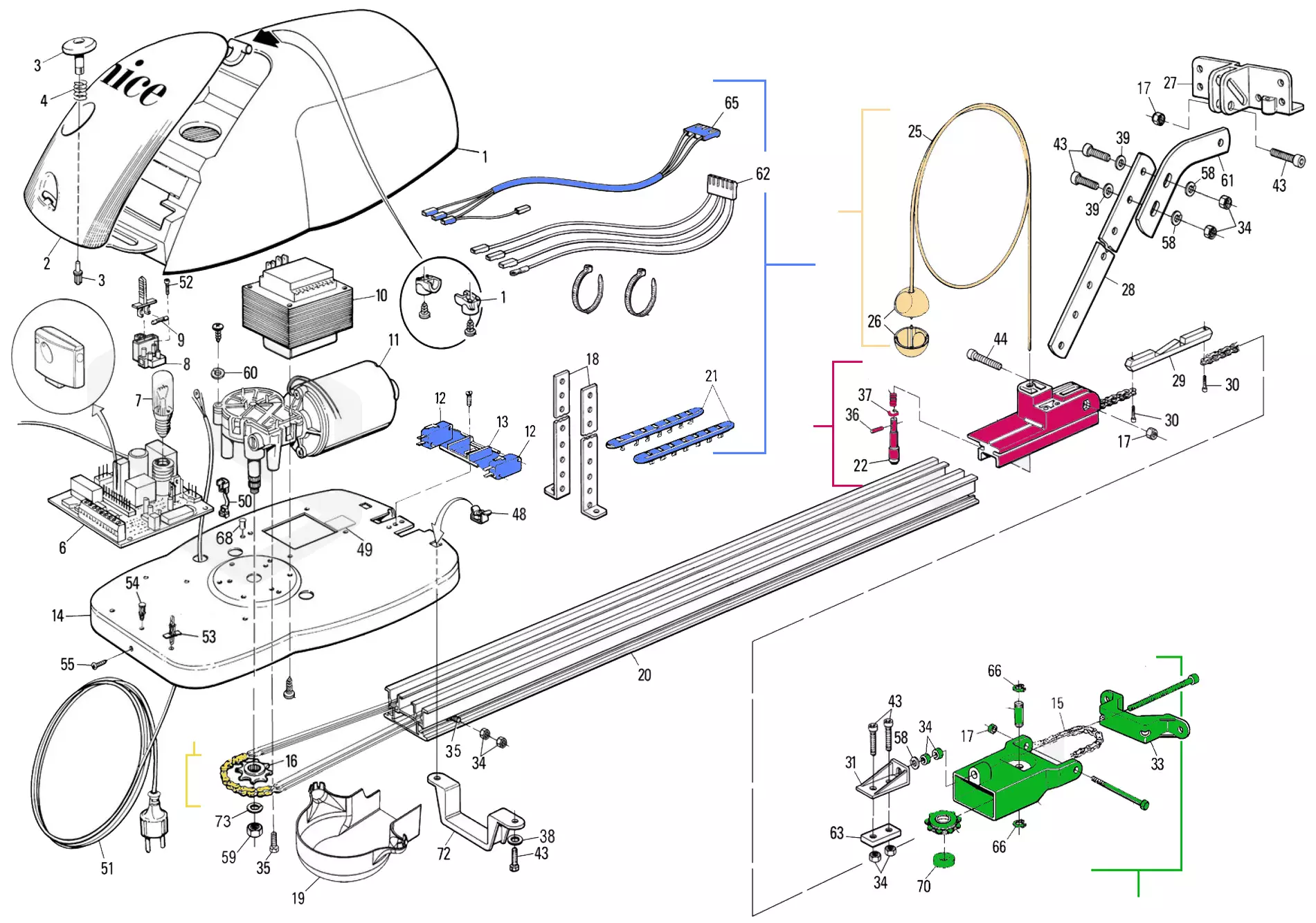 Szervizalkatrészek, vezetési séma Nice Nice Spido SP6000 (SPIDOKCE)