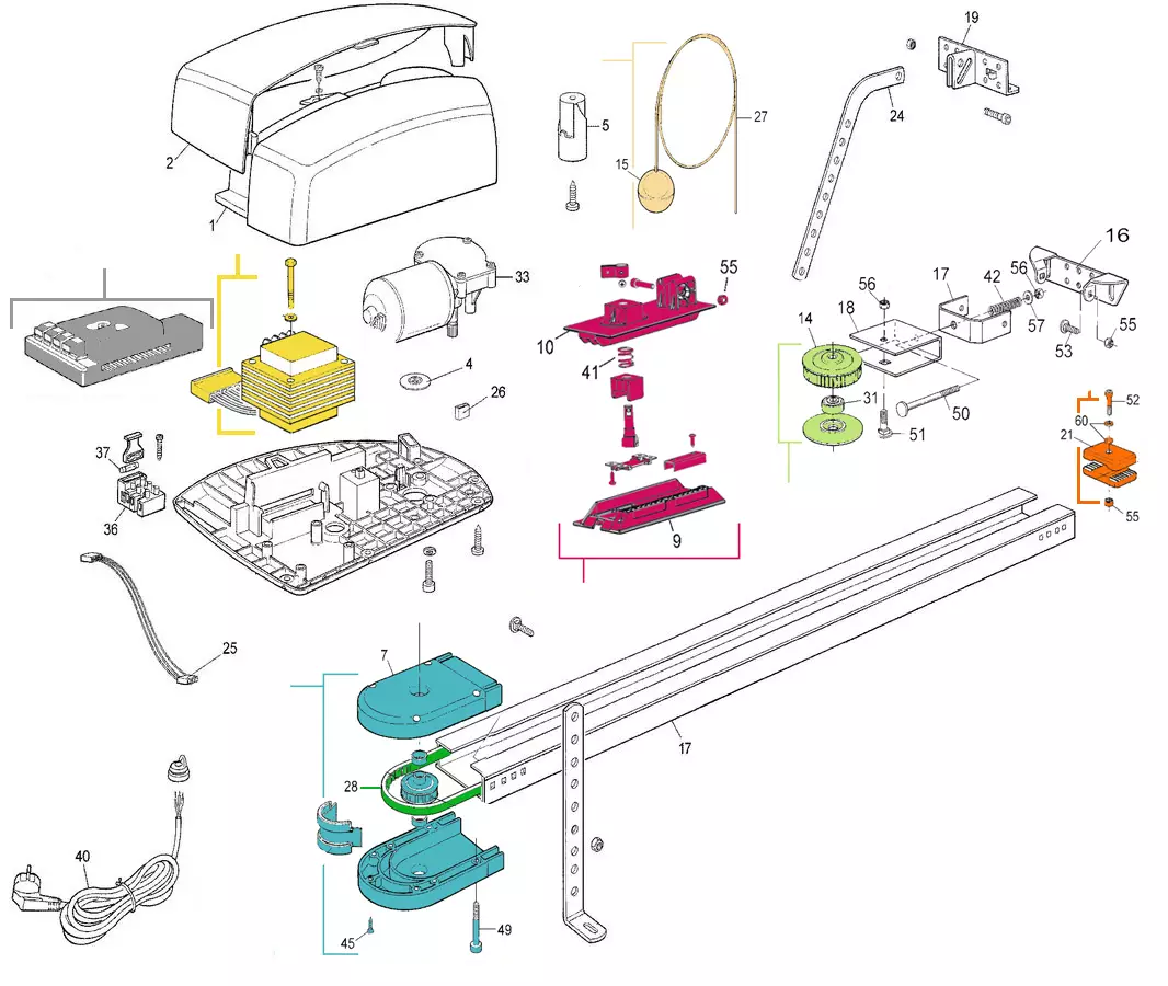 Szervizalkatrészek, vezetési séma Nice Nice Spin 10 R10