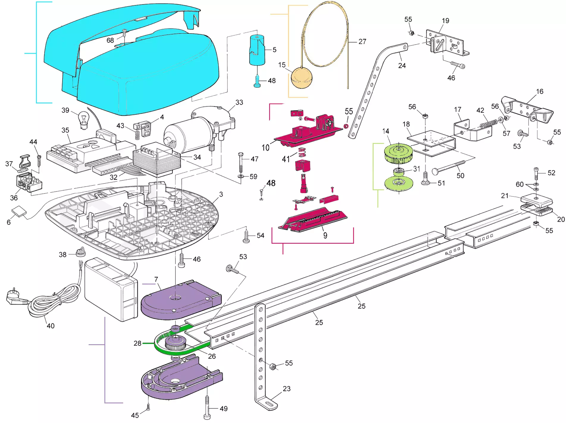 Szervizalkatrészek, vezetési séma Nice Nice Spin 21 (SPIN21KCE)