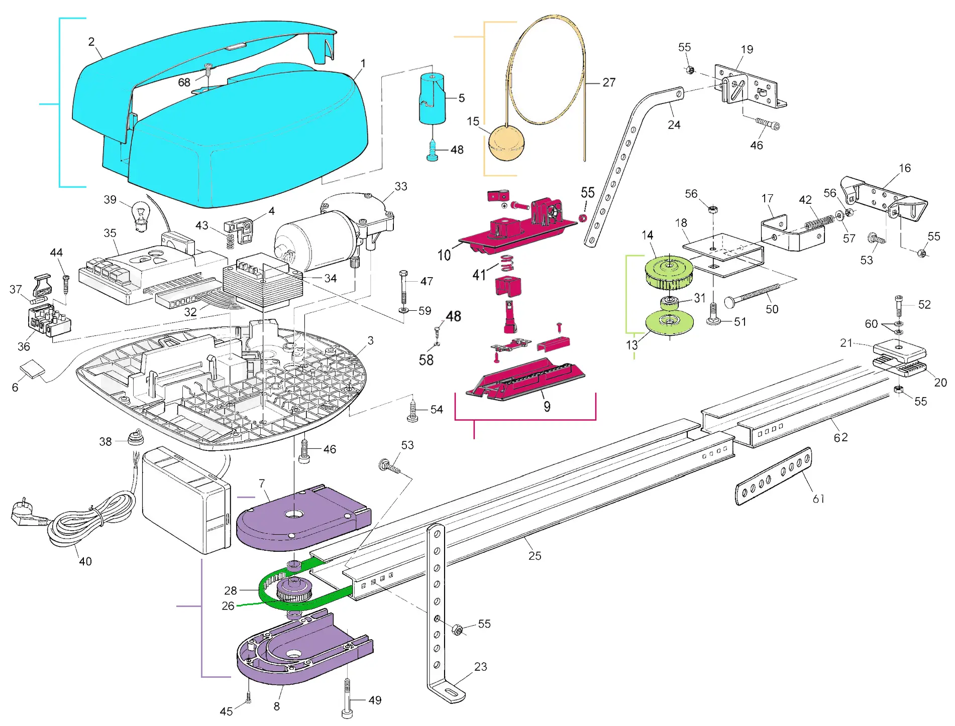 Szervizalkatrészek, vezetési séma Nice Nice Spin 22 (SPIN22)