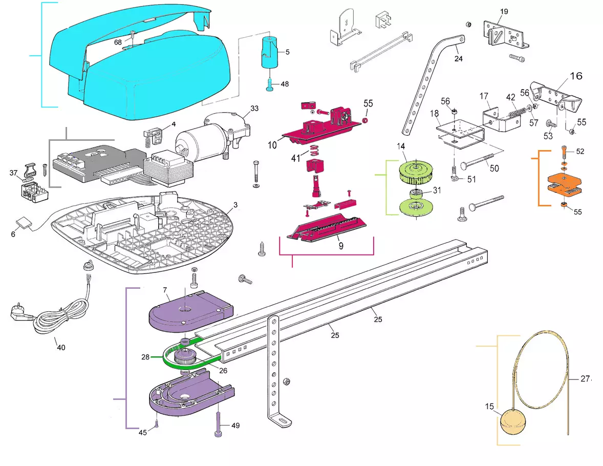 Szervizalkatrészek, vezetési séma Nice Nice Spin 40 R10