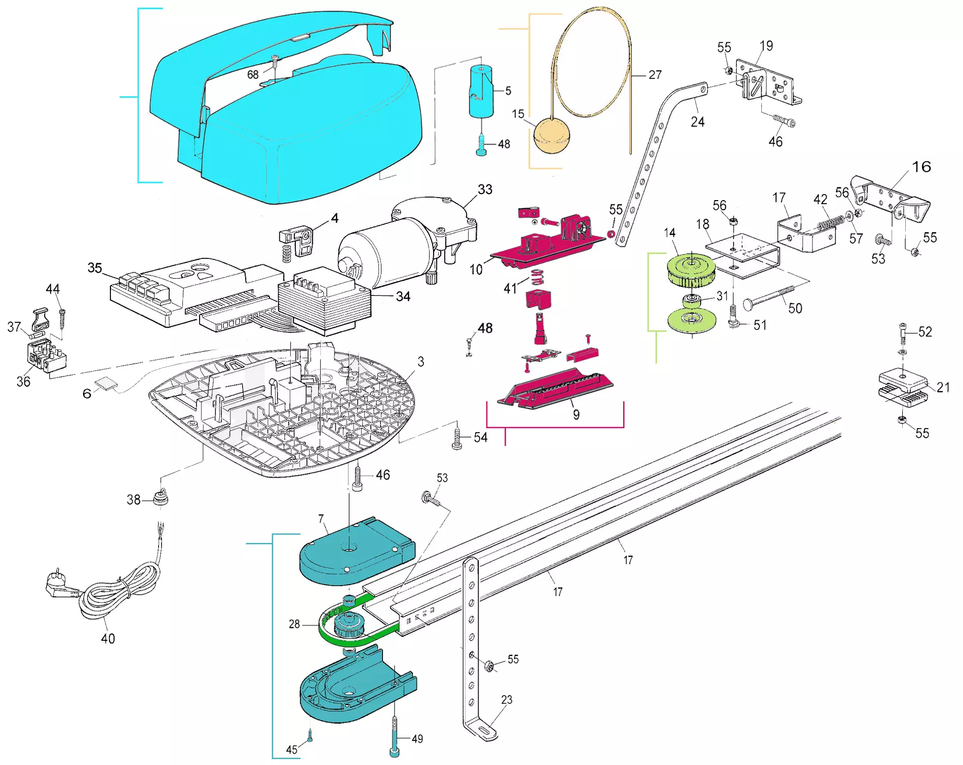 Szervizalkatrészek, vezetési séma Nice Nice Spin 40 (SPIN40)