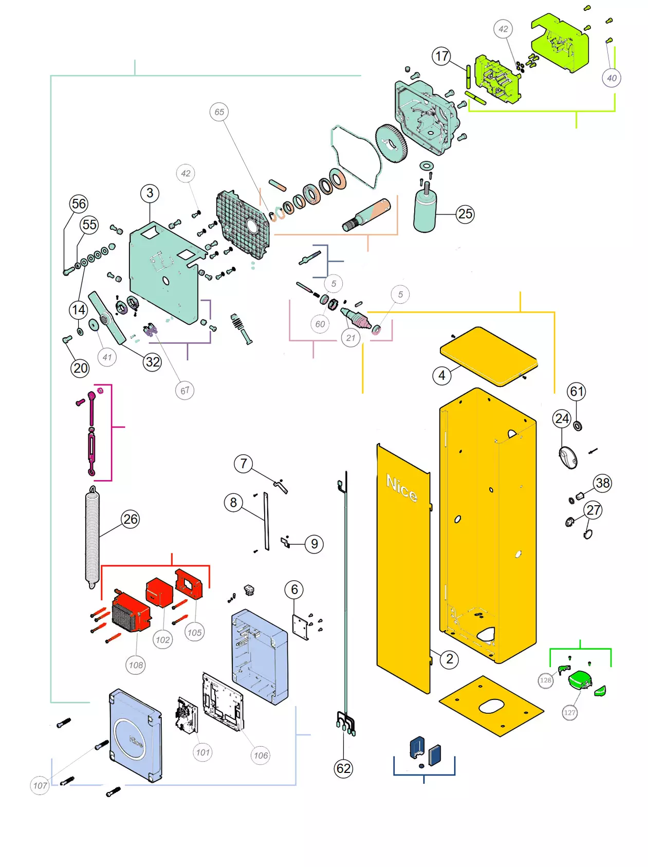 Szervizalkatrészek, vezetési séma Nice Nice Wide M