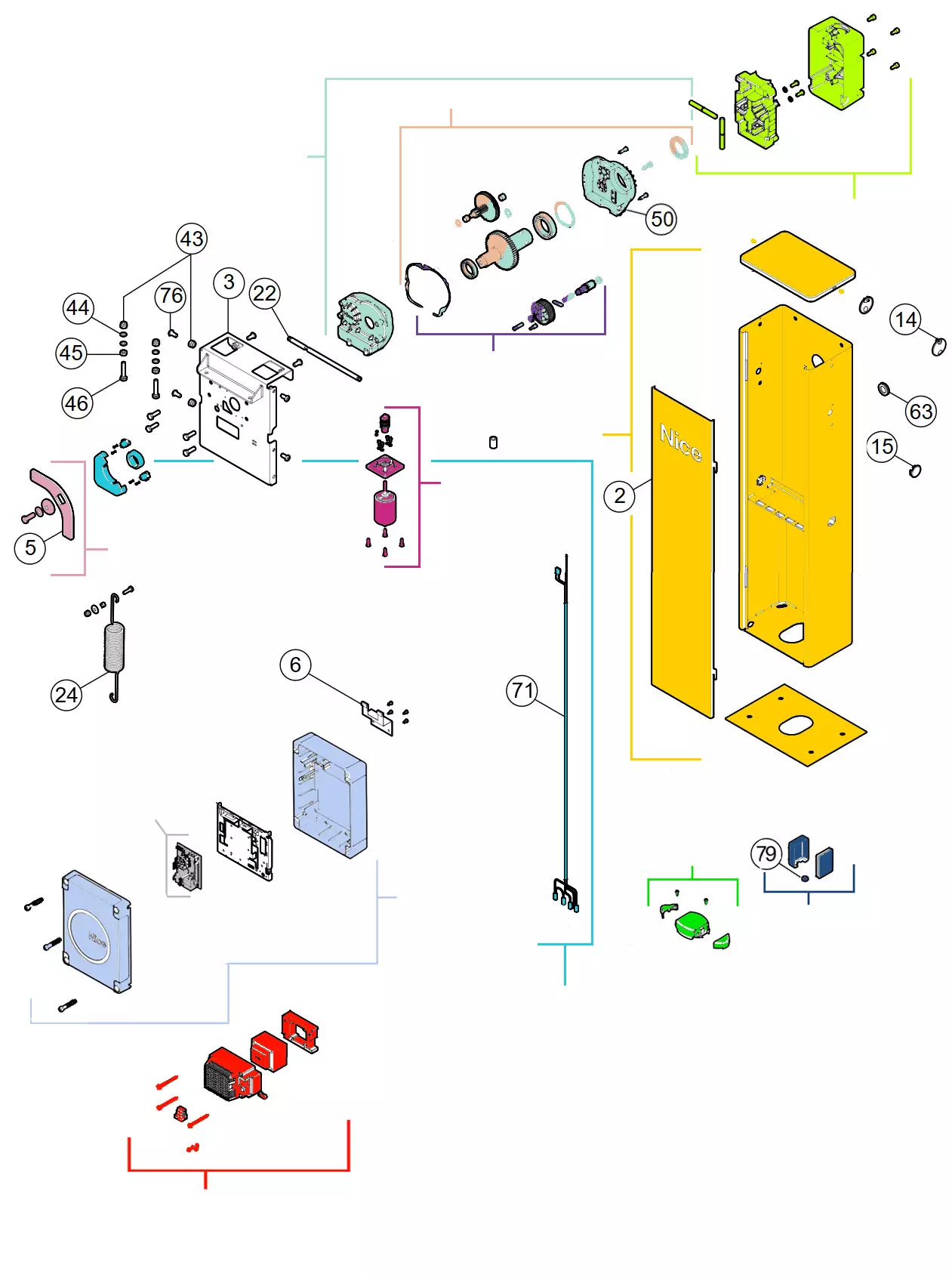 Szervizalkatrészek, vezetési séma Nice Nice Wide S R10