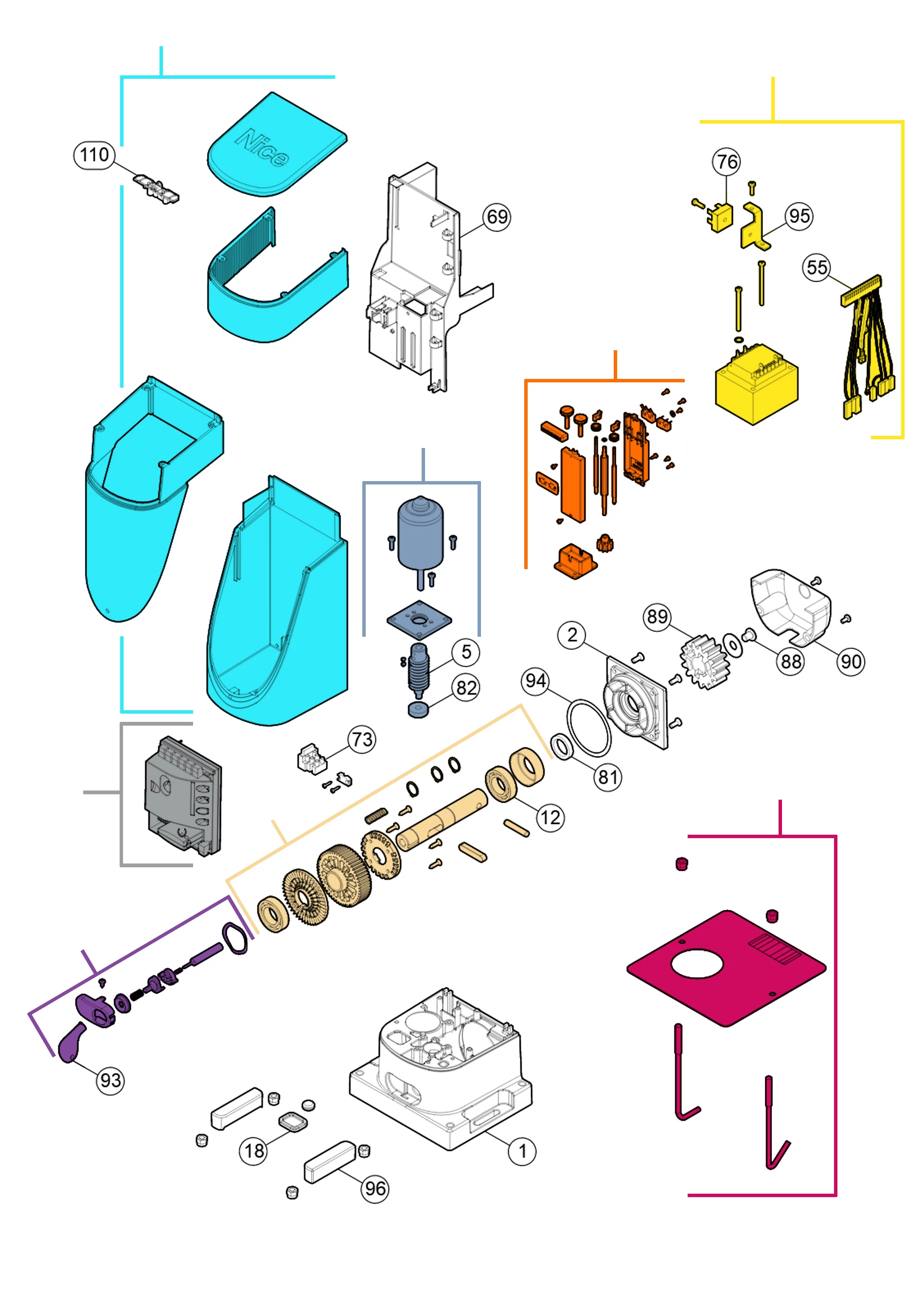Szervizalkatrészek, vezetési séma Nice Slight (SLH400R10)